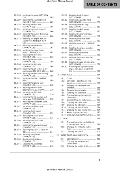 KTM 2018 - 125 150 XC-W - Service Workshop Repair Manual