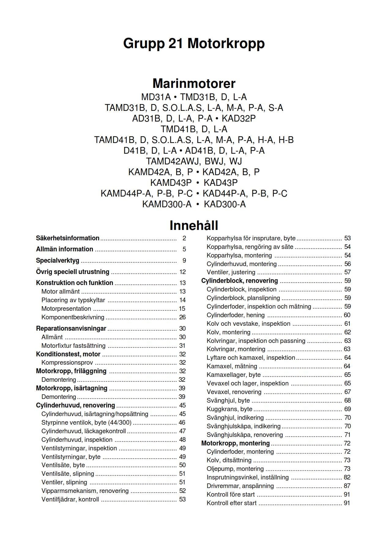 Volvo Penta - Motorkropp - 31 32 41 42 43 44 300 Serien - Verkstadshandbok