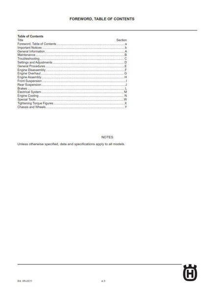 Husqvarna 2011 2012 2013 - WRE SMS 125 - Service Workshop Repair Manual