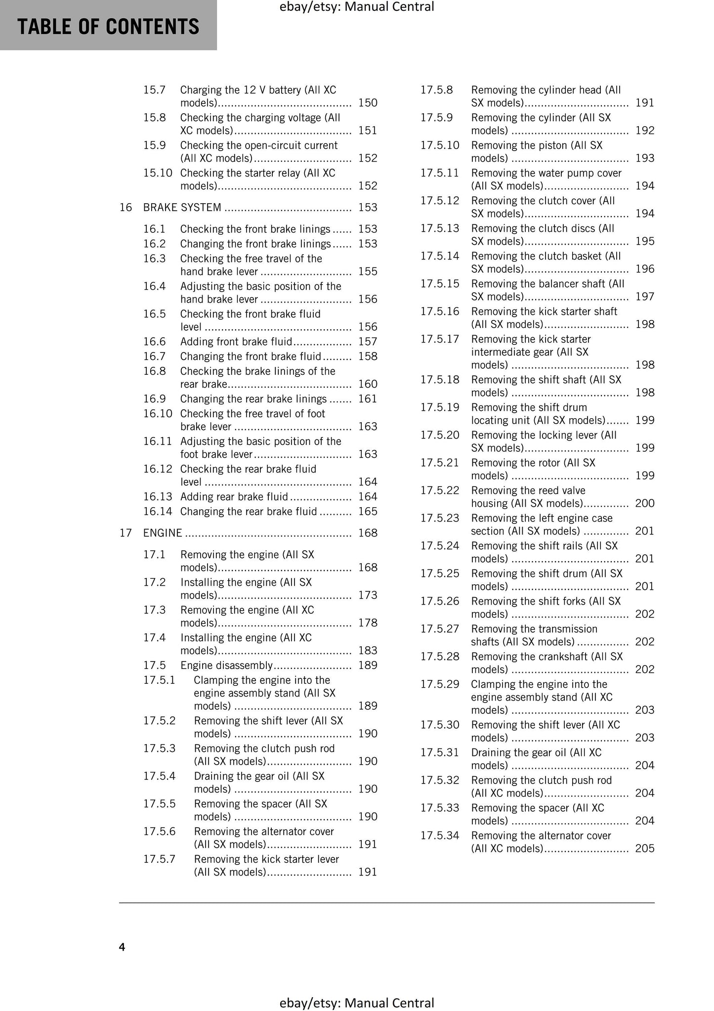 KTM 2018 - 250 300 SX XC - Service Workshop Repair Manual