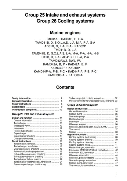 Volvo Penta - Intake Exhaust Cooling systems - 31 32 41 42 43 44 300 Series - Workshop Service Repair Manual