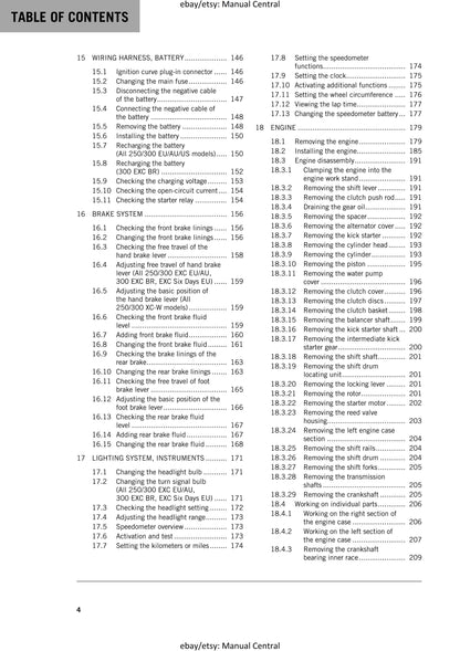 KTM 2017 - 250 300 EXC XC-W Six Days - Service Workshop Repair Manual