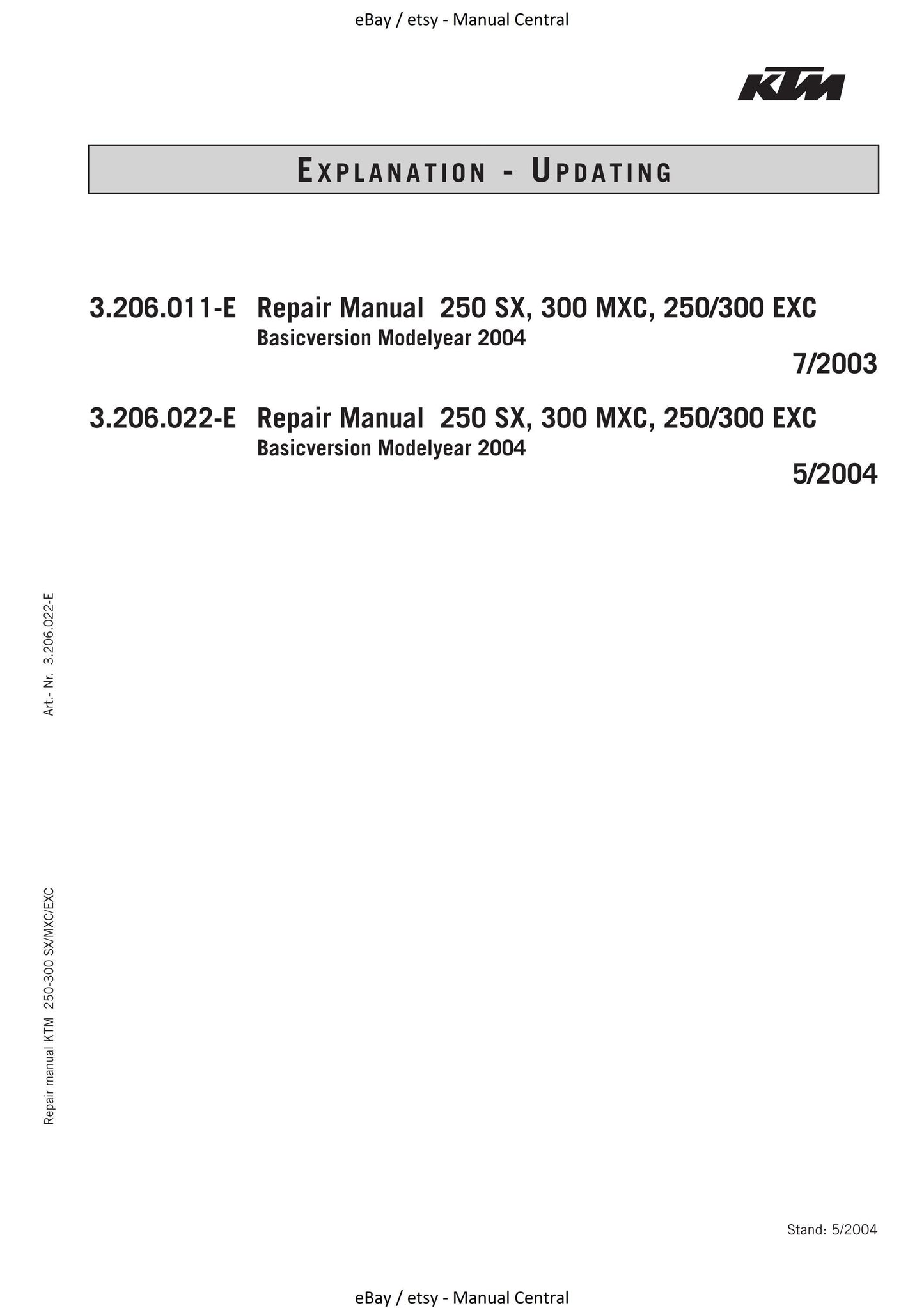 KTM 2004 to 2005 - 250 300 Sx Mxc Exc - Engine Service Workshop Repair Manual