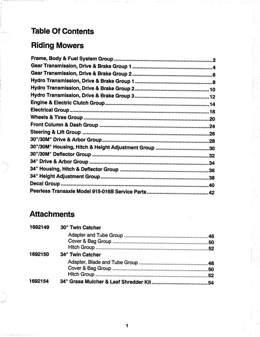 Agco Allis - 400 Series - Parts Manual - 409G 412G 412H 30" 34" Mulching Mower