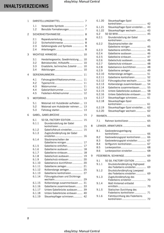 German Language - KTM 2023 - 50 Sx Mini Factory Edition - Reparaturanleitung - Service Workshop Repair Manual
