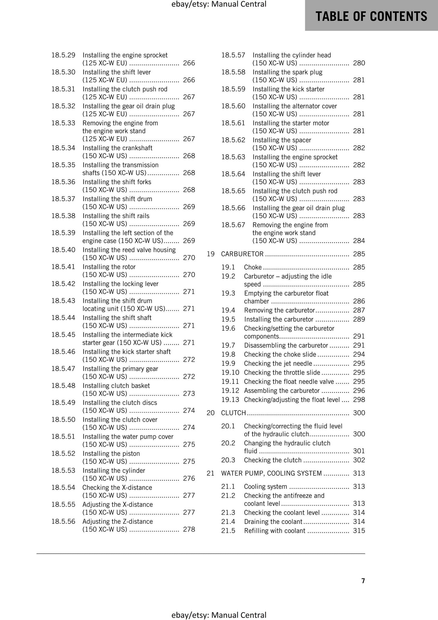 KTM 2017 - 125 150 XC-W - Service Workshop Repair Manual