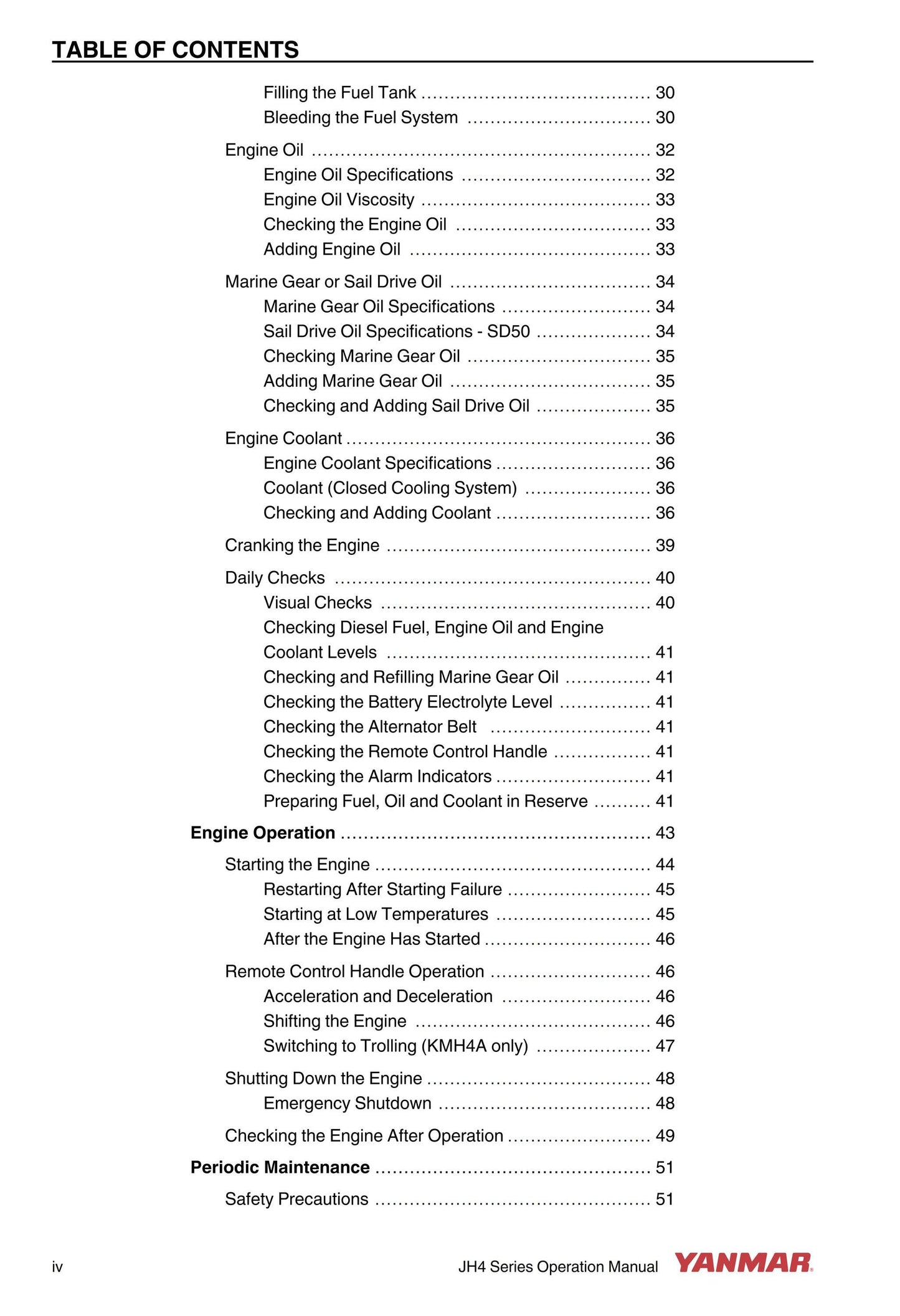 Yanmar Marine Engine -  JH4 Series - 3jh4e 4jh4ae 4jh4-te 4jh4-hte - Operation Manual