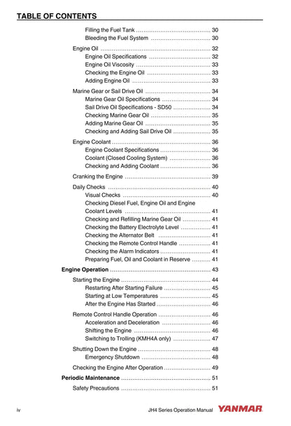 Yanmar Marine Engine -  JH4 Series - 3jh4e 4jh4ae 4jh4-te 4jh4-hte - Operation Manual