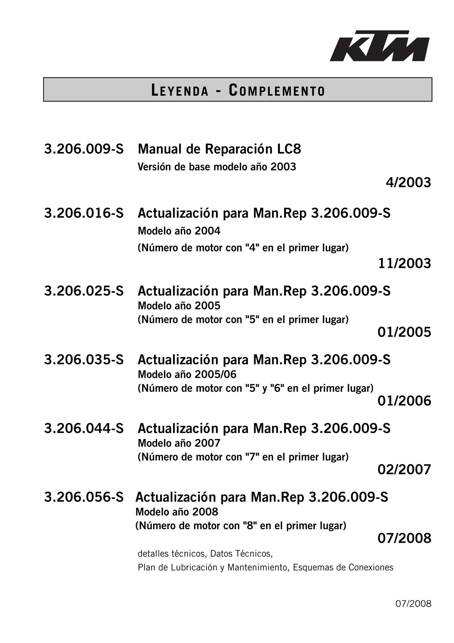Spanish Language - KTM 2003 - 2008 - 950 990 Adventure - Super Duke R - Supermoto /R - Super Enduro - Engine - Manual de Reparacion