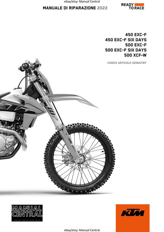 Italian Language - 2022 KTM 450 500 Exc-f Six Days Xcf-w - Manuale Di Riparazione - Workshop Service Repair Manual