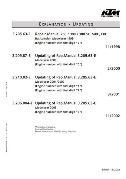 KTM 1999 2000 2001 2002 2003 - 250 300 380 Sx Mxc Exc - Engine - Service Workshop Repair Manual