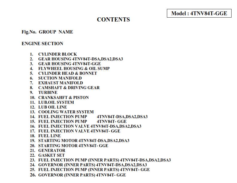 Yanmar Diesel Engine - TNV Series - 4TNV84T-GGE Parts Manual