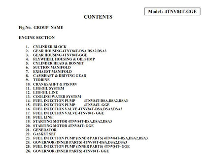 Yanmar Diesel Engine - TNV Series - 4TNV84T-GGE Parts Manual