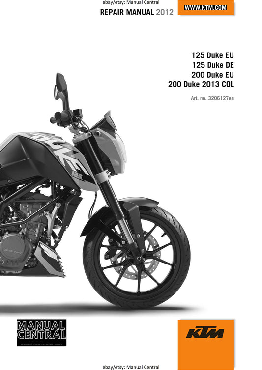 2012 KTM 125 Duke Eu / De, 200 Duke Eu, 200 Duke 2013 Col - Service Workshop Repair Manual