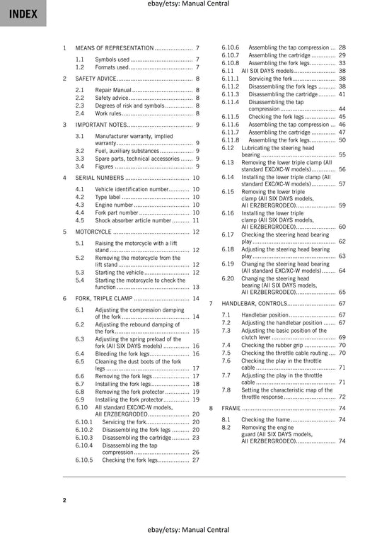 KTM 2020 - 250 300 Exc Six Days Xc-w Tpi Erzbergrodeo- Service Workshop Repair Manual