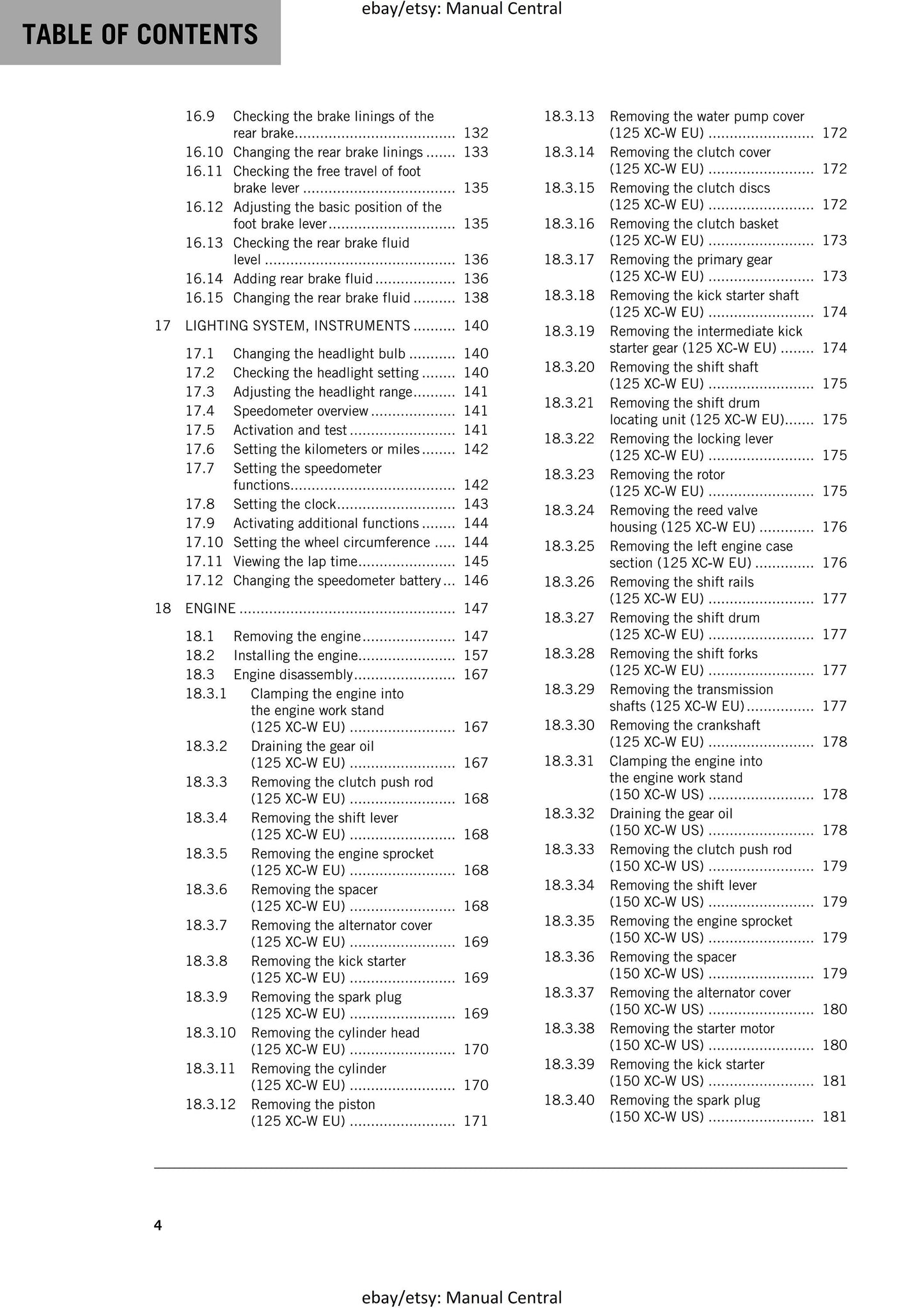 KTM 2017 - 125 150 XC-W - Service Workshop Repair Manual