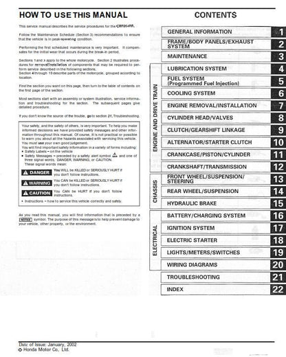 Honda CBR954RR - 2002 - Workshop Service Repair Manual