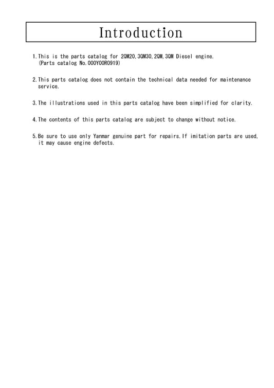 Yanmar Diesel Engine 2QM20 3QM30  2QM 3QM Parts Manual
