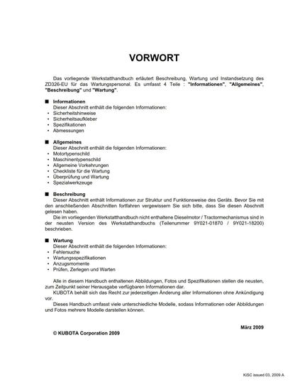 Kubota ZD326-EU - WERKSTATTANLEITUNG