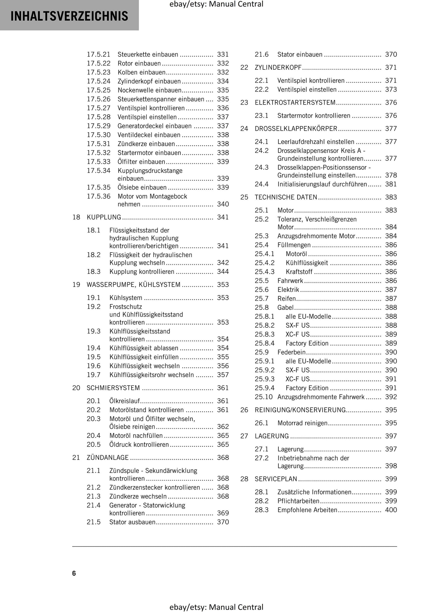 German Language - KTM 2020 - 450 Xc-f Sx-f Cairoli Factory Edition - Reparaturanleitung - Service Workshop Repair Manual