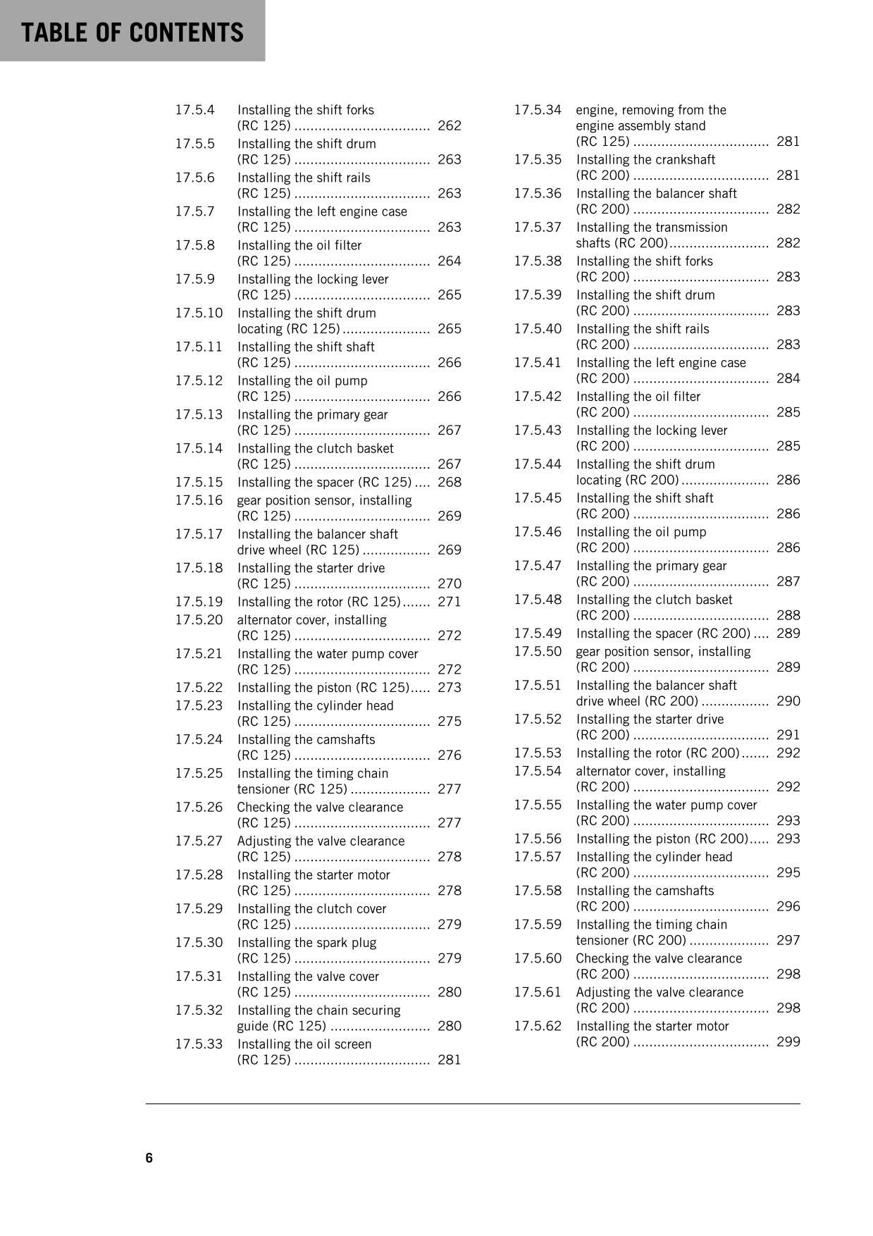 KTM 2016 - RC 125 200 - Service Workshop Repair Manual