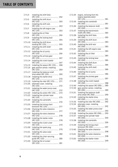 KTM 2016 - RC 125 200 - Service Workshop Repair Manual