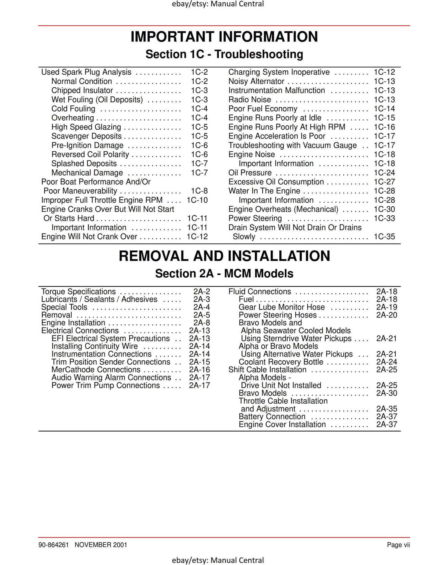 Mercury Mercruiser Service Manual 32 - 4.3L Gasoline Engine - SN 0M322781 & ABove -Nov 2001 Edition
