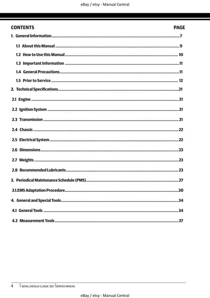 Royal Enfield - Classic 350 J Platform - Euro V -  Service Workshop Repair Manual 2021 Edition