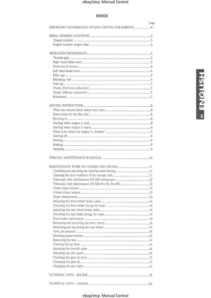 KTM 1997 - 50 SXR Adventure, Pro Junior, Pro Senior - Owners Handbook