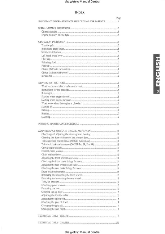 KTM 1997 - 50 SXR Adventure, Pro Junior, Pro Senior - Owners Handbook