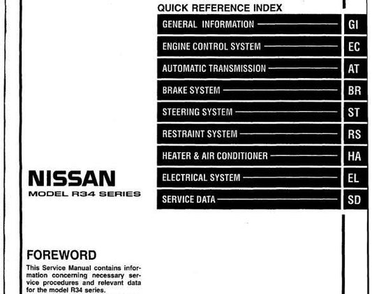 Nissan R34 - Service Data Specifications - Trouble Diagnosis Information - Manual
