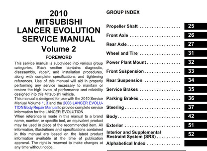 Mitsubishi Lancer Evolution Evo X 10 (2010 Edition)- Workshop Service Repair Manual