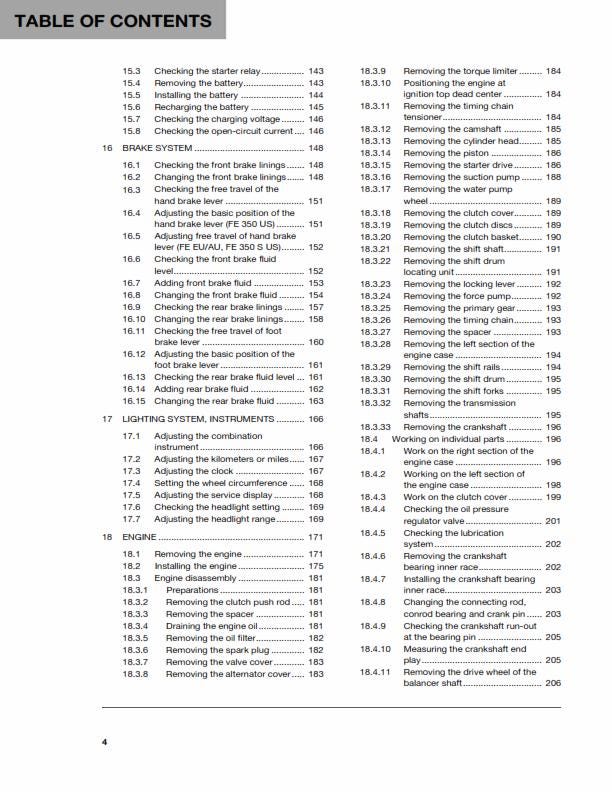 Husqvarna 2016 - FE 350 - Service Workshop Repair Manual