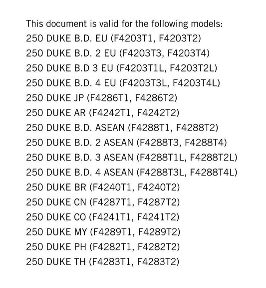 KTM 2020 - 250 Duke - Service Workshop Repair Manual