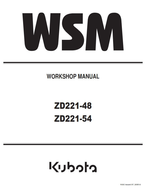 Kubota - ZD221-48 ZD221-54 - Workshop Service Repair Manual