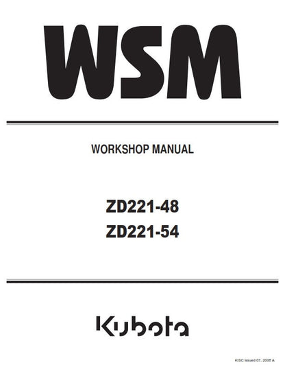 Kubota - ZD221-48 ZD221-54 - Workshop Service Repair Manual