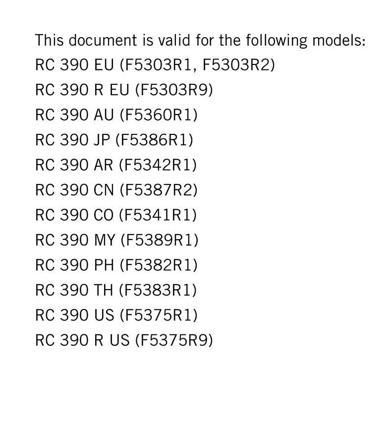 KTM 2018 - RC 390 - Service Workshop Repair Manual