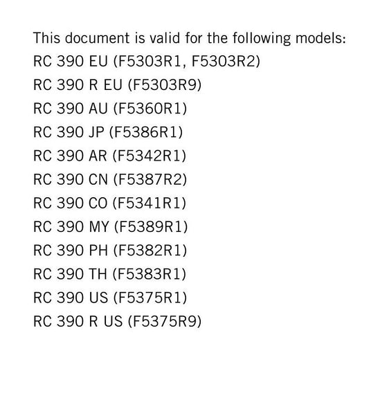 KTM 2018 - RC 390 - Service Workshop Repair Manual