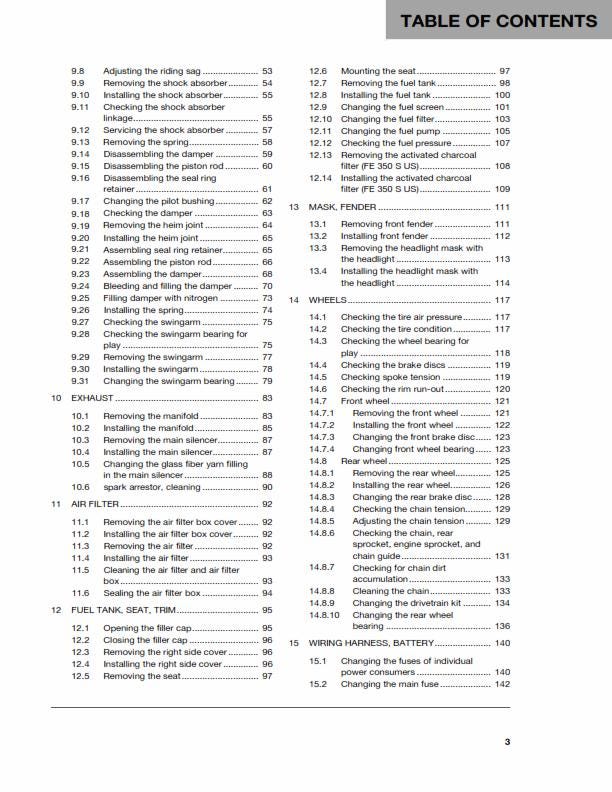 Husqvarna 2016 - FE 350 - Service Workshop Repair Manual