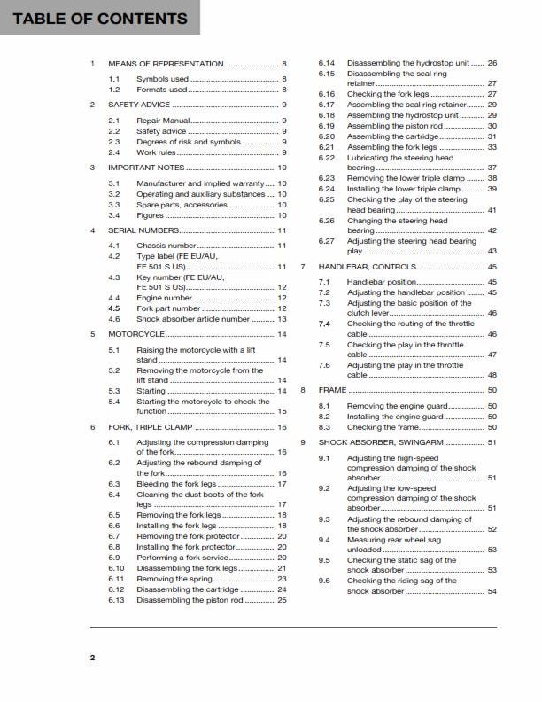 Husqvarna 2016 - FE 450 501 S - Service Workshop Repair Manual