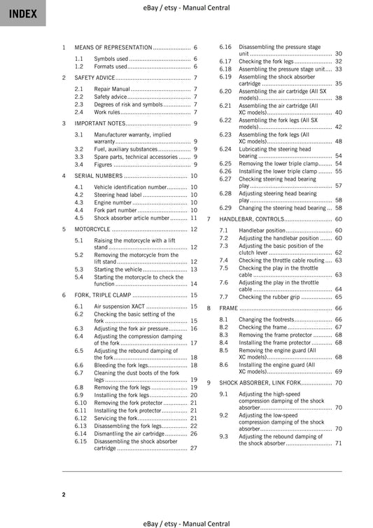 KTM 2023 - 250 300 SX XC - Service Workshop Repair Manual