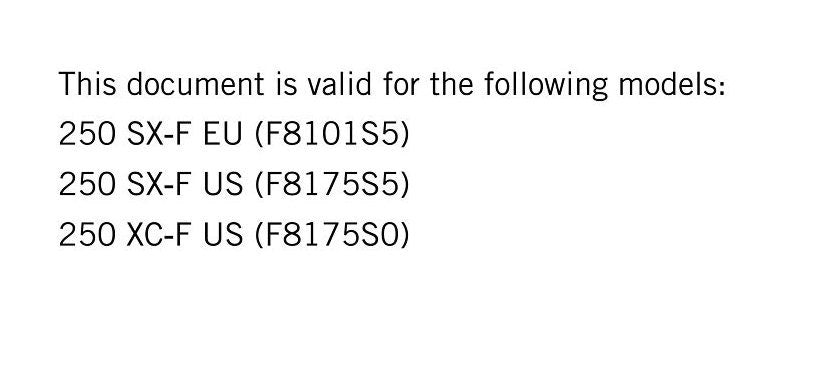 KTM 2019 - 250 SX-F XC-F - Service Workshop Repair Manual