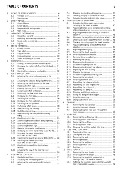 KTM 2012 - 125 200 Exc Six days Xc-w - Service Workshop Repair Manual
