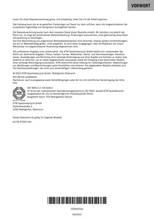 German Language - KTM 2021 - 65 SX - Reparaturanleitung - Service Workshop Repair Manual