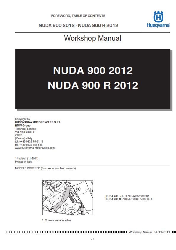 Husqvarna 2012 - NUDA 900 R - Service Workshop Repair Manual