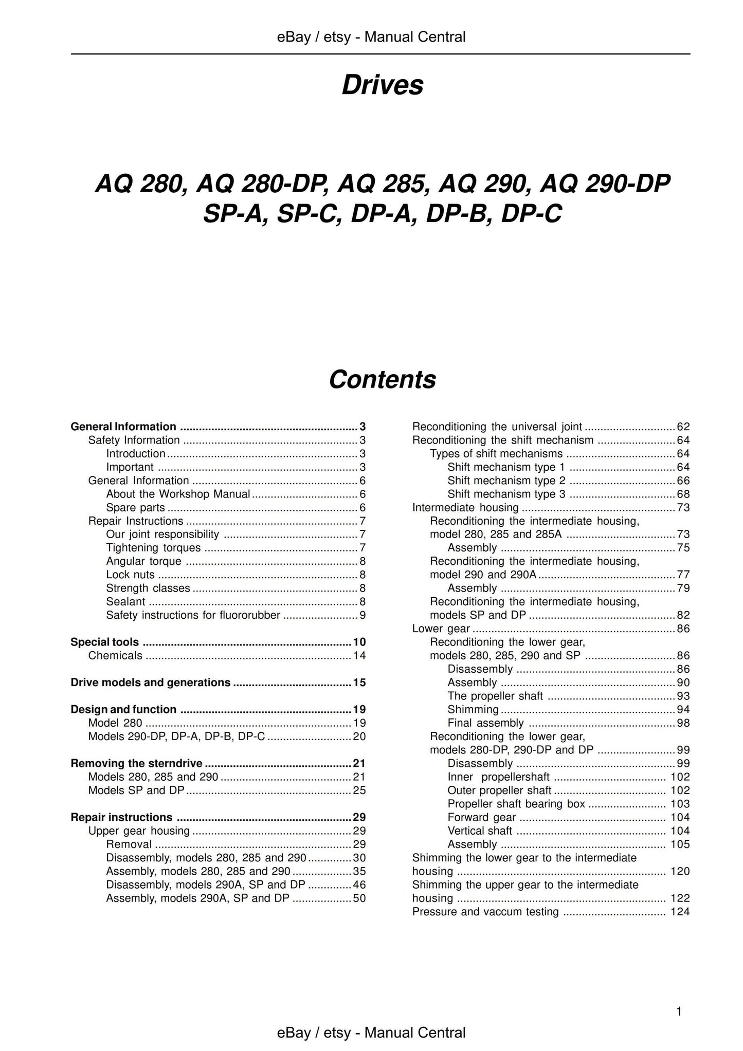 Volvo Penta - Drives - 280 285 290 DP SP-A SP-C Dp-a Dp-b Dp-c - Workshop Service Repair Manual