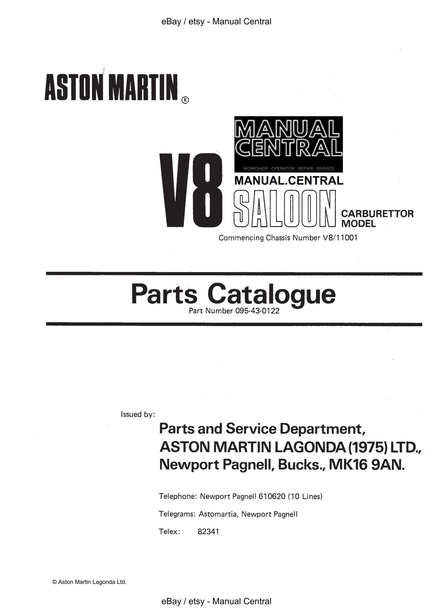 Aston Martin V8 Saloon Carburetor Model - Parts Manual - from V8/11001