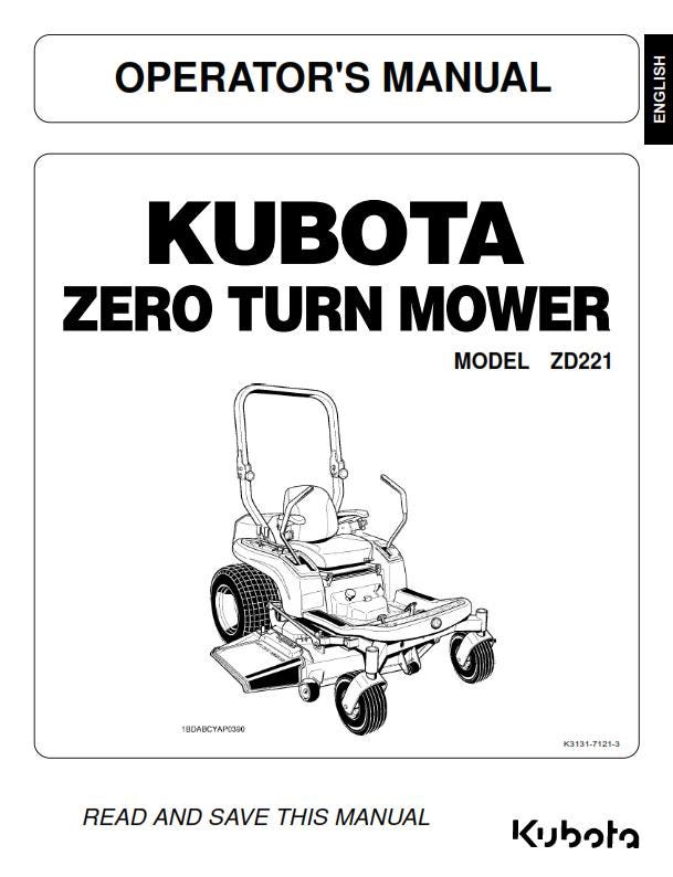Kubota - ZD221 Zero Turn Mower Operator Manual