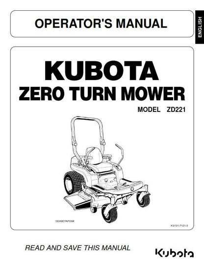 Kubota - ZD221 Zero Turn Mower Operator Manual