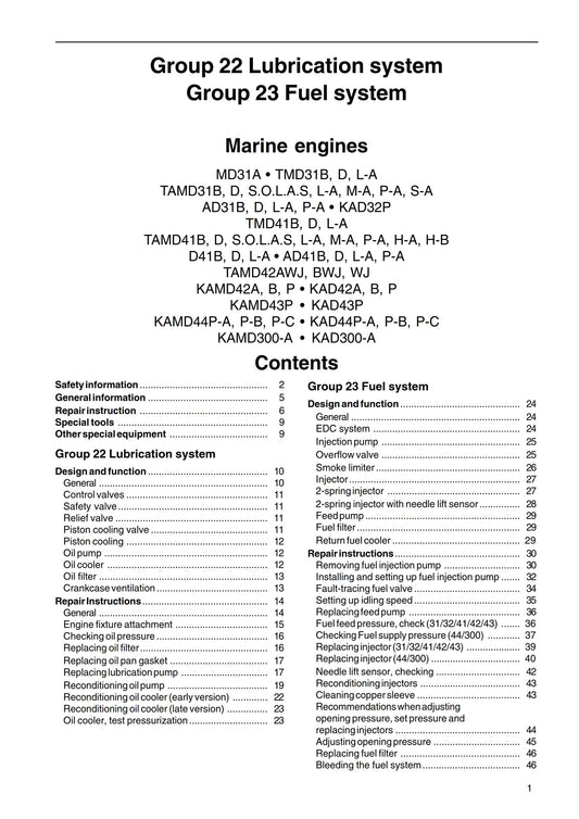 Volvo Penta - Fuel & Lubrication System - 31 32 41 42 43 44 300 Series - Workshop Service Repair Manual